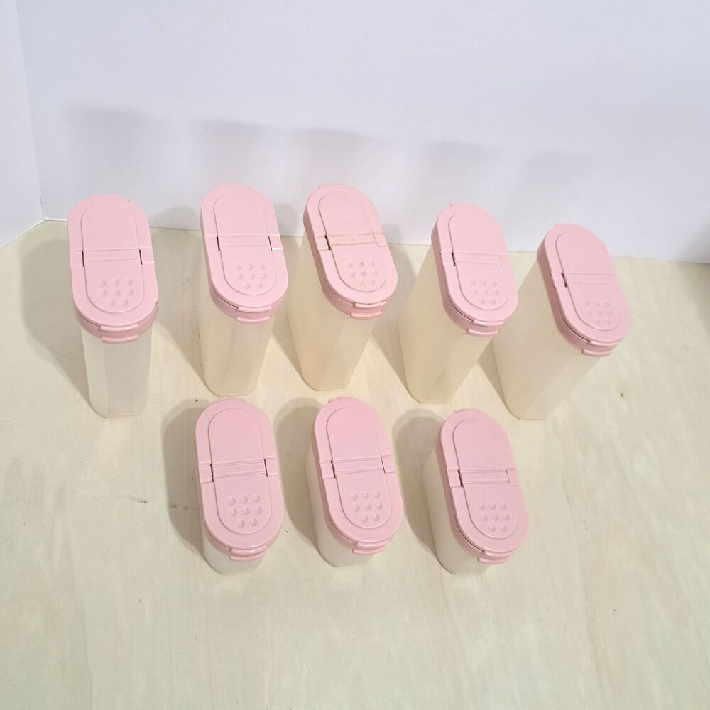 Lot Of 8 Tupperware #1843 #1846 Modular Mates Spice Shakers Pink Magnet Snap Lid - Picture 2 of 6